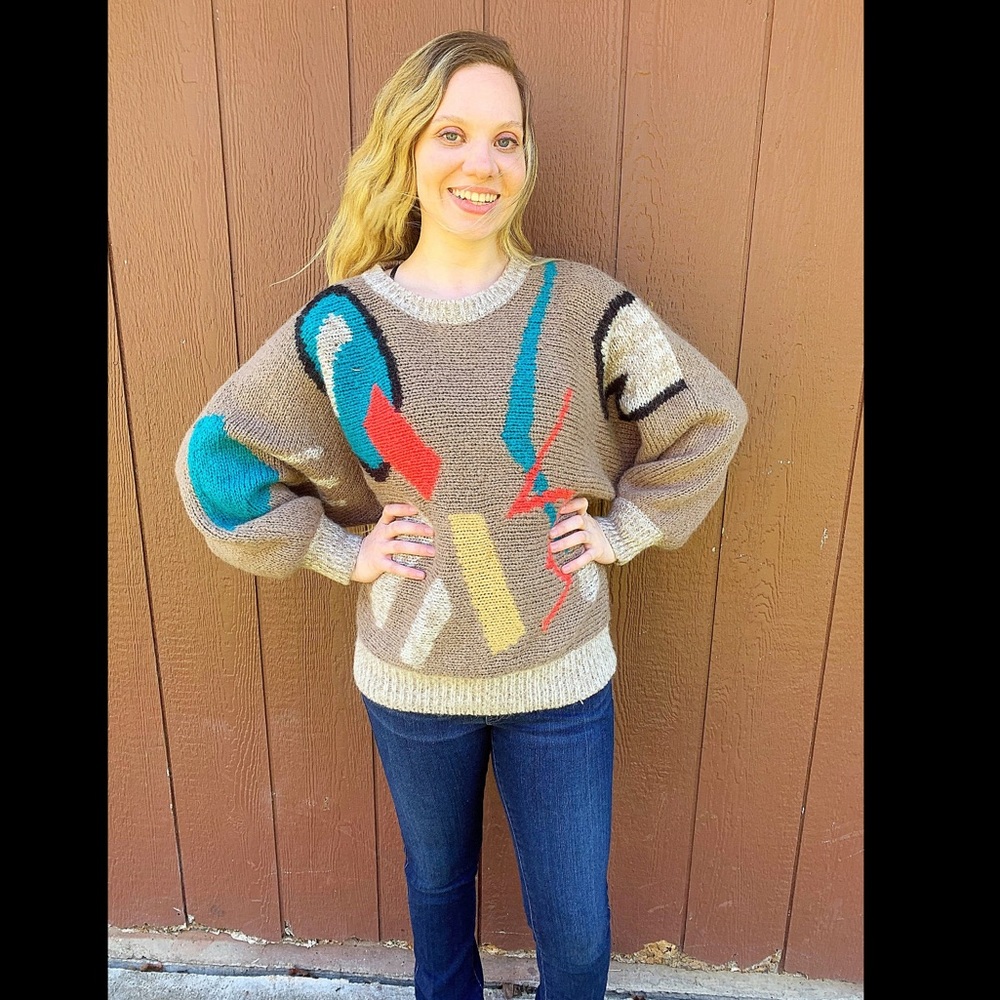 1980s ADOLFO Sweater, Color block Dolman Sleeves
